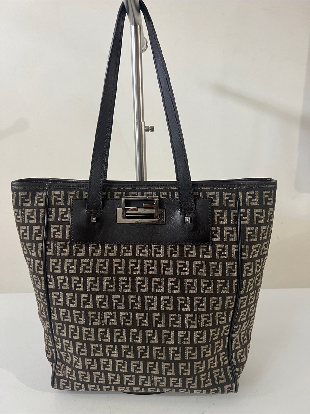 Fendi FF Logo Tote in Brown and Black